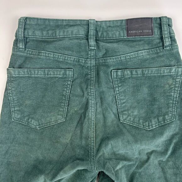 American Eagle Mom Straight Jeans Green Corduroy Size 000 Cotton Blend Stretch - Picture 8 of 11